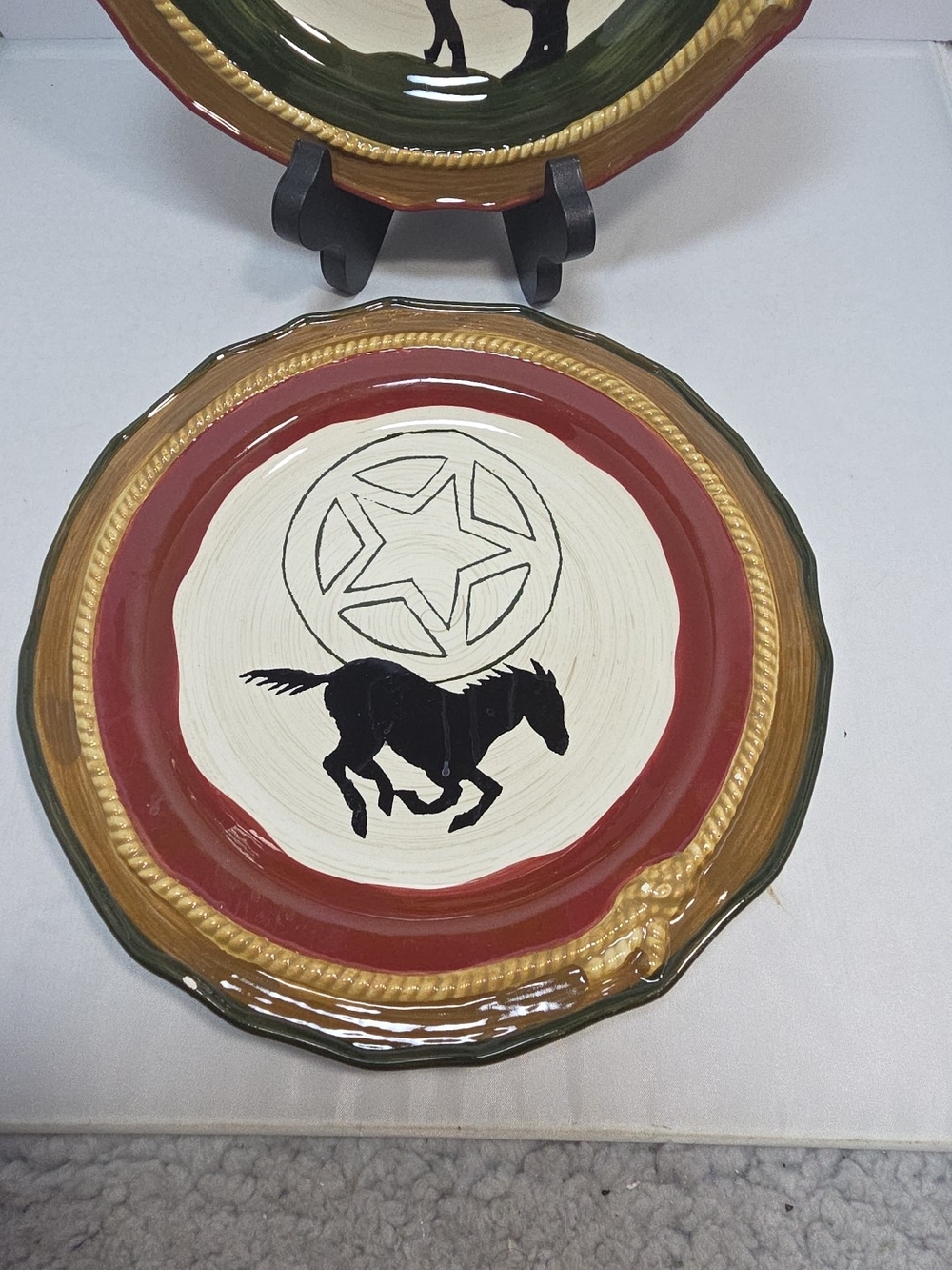 Sonoma Happy Trails Western Cowboy Horse Salad Plates Set of 2 8.75" - Picture 3 of 6